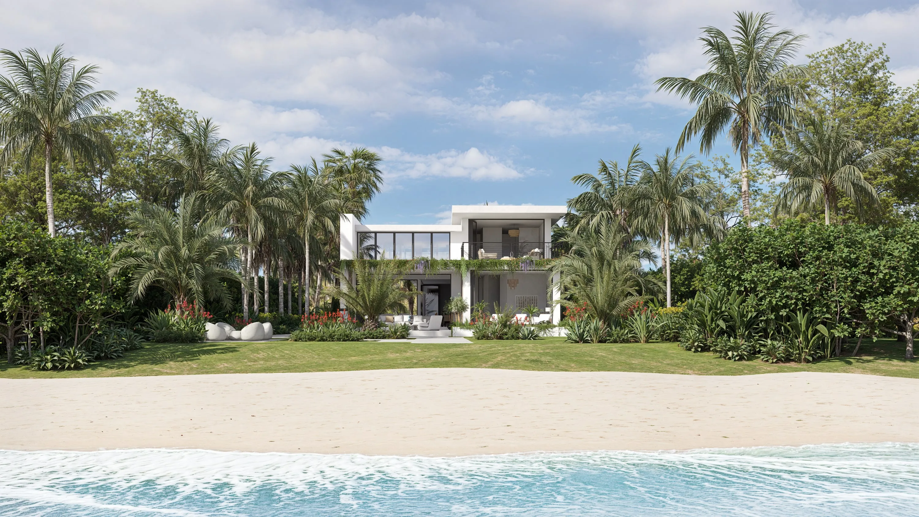 Design rendering of the house from the beach.