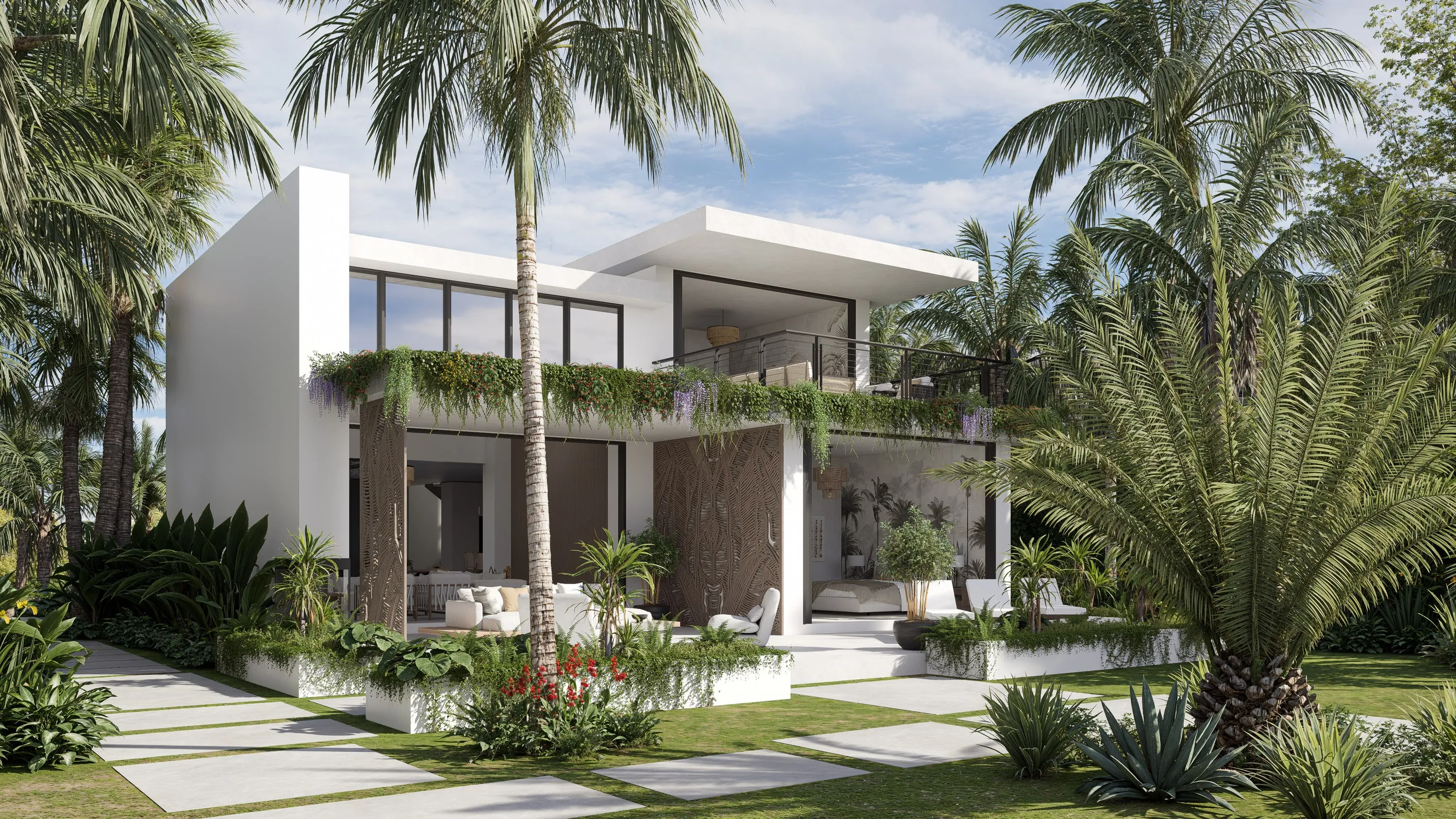 Design rendering of the pool side of the house.