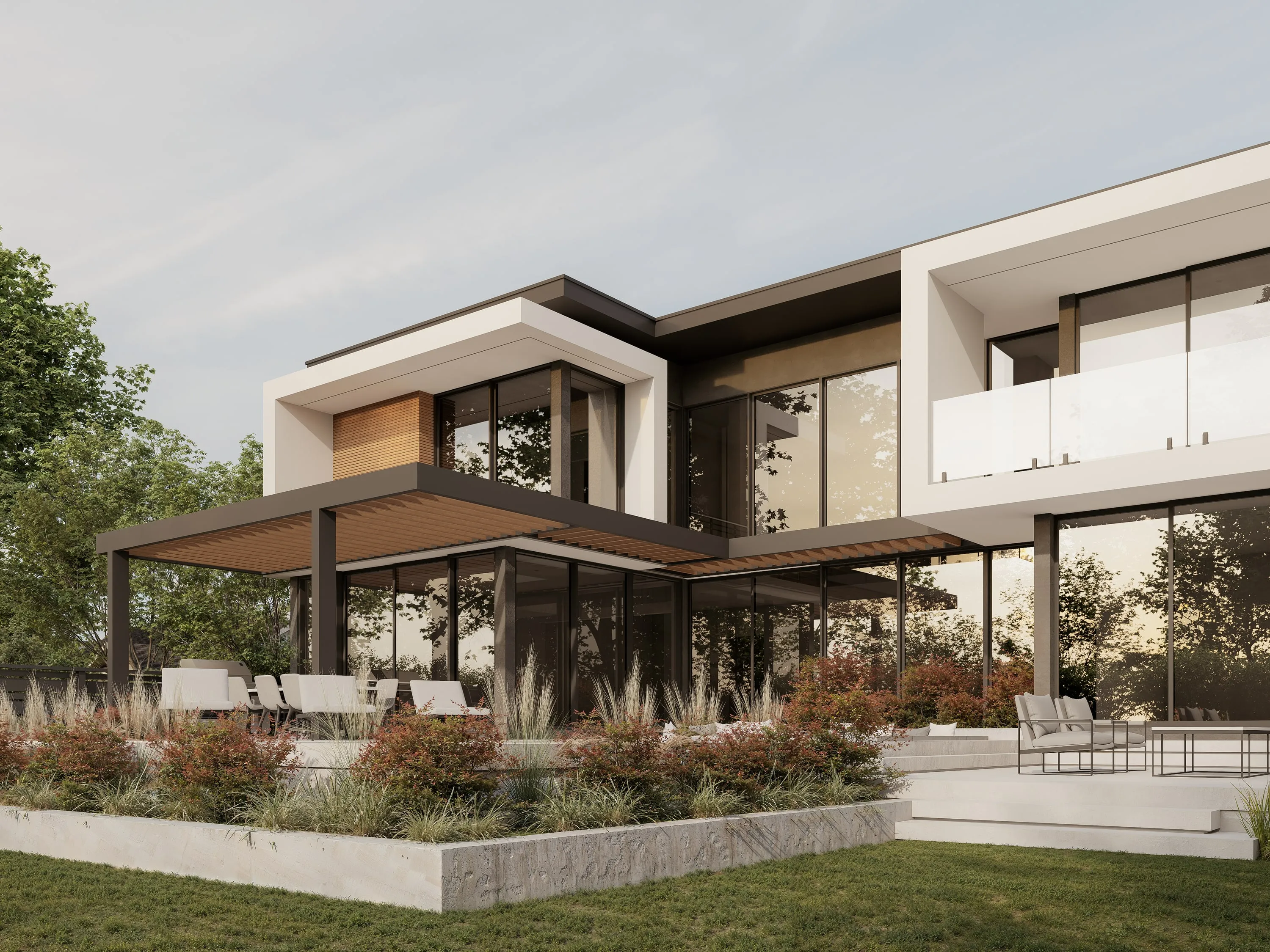Design rendering of the house from the garden.