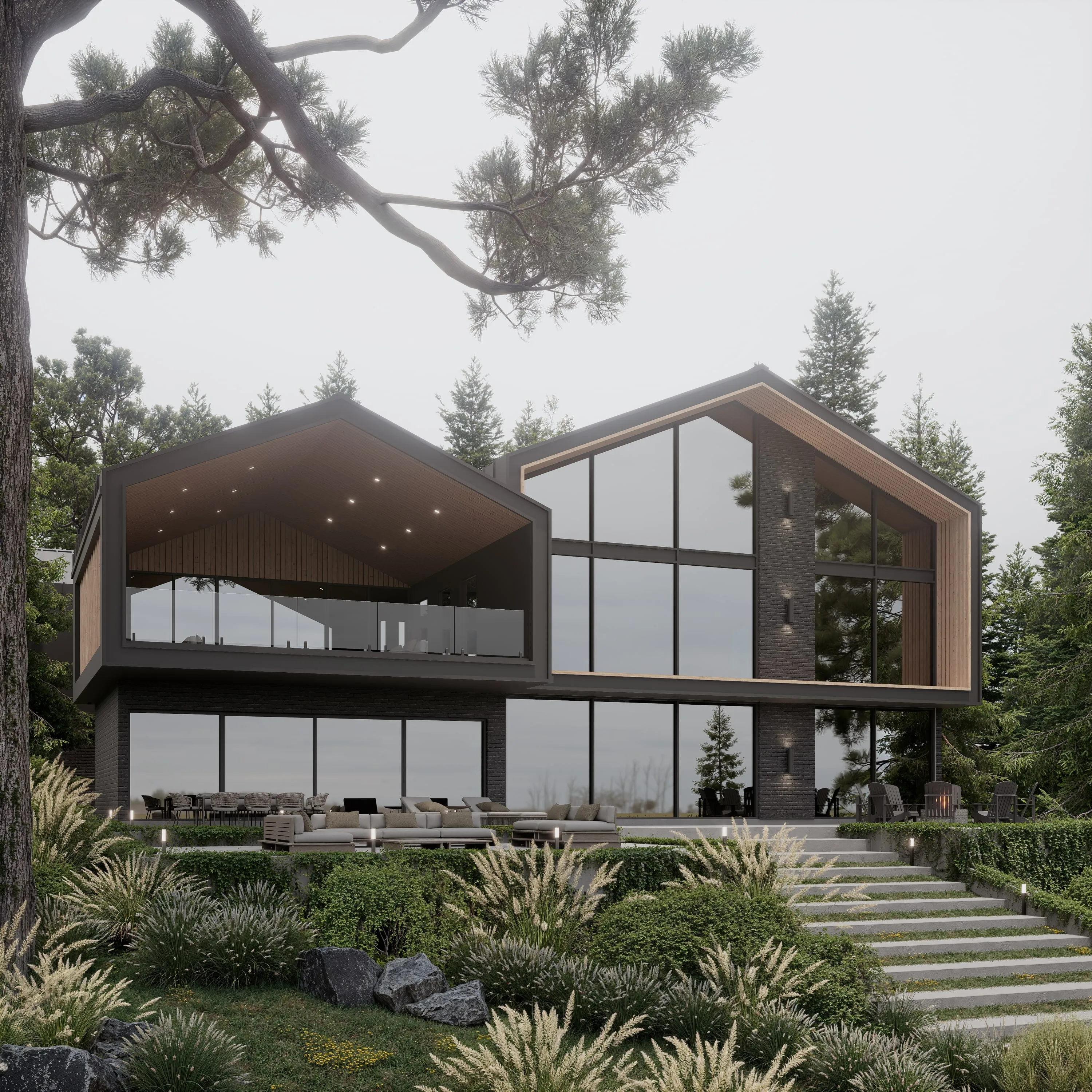 Design rendering of the terraces stepping to the shoreline.