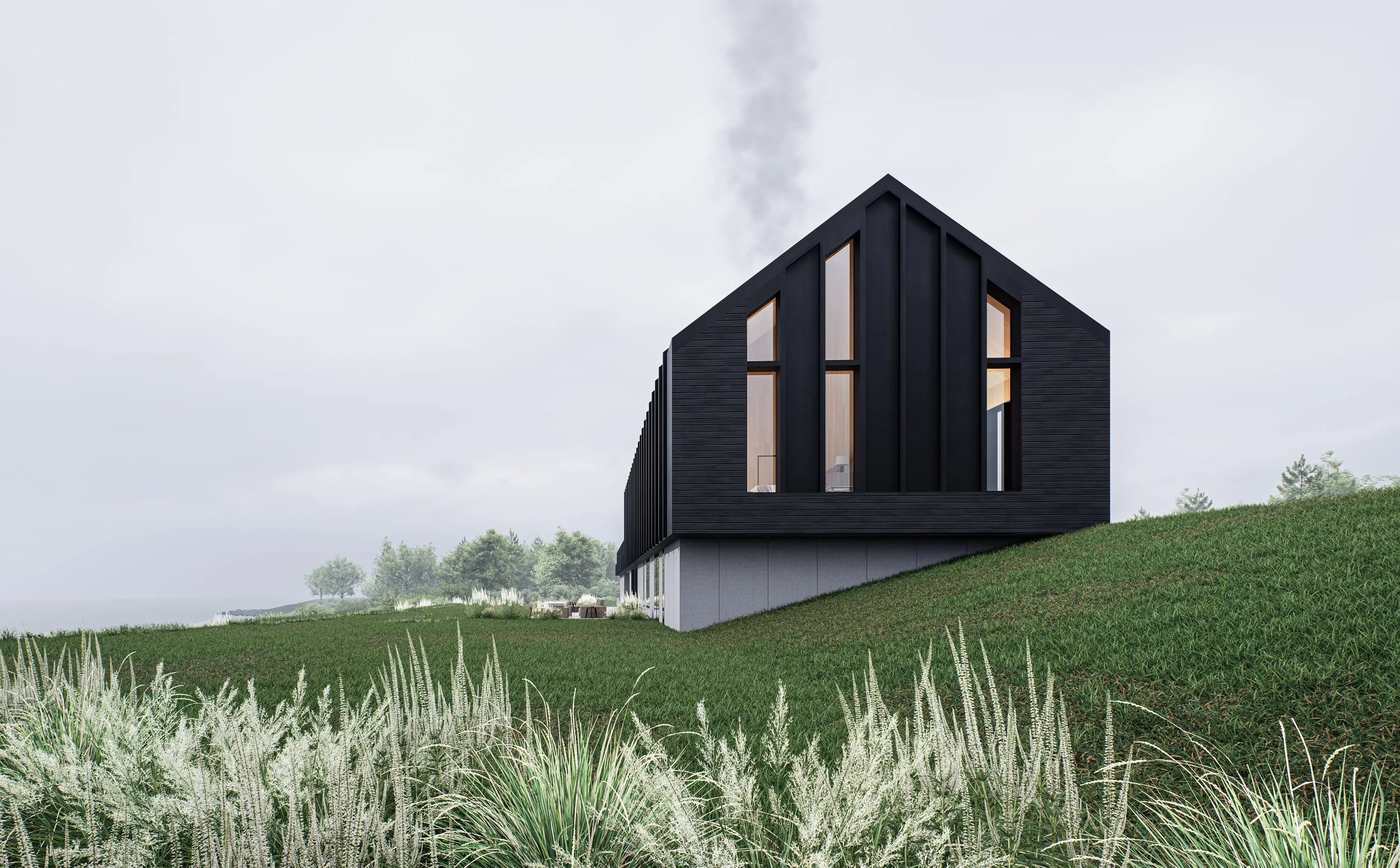 Design rendering of the gable end in the grass.